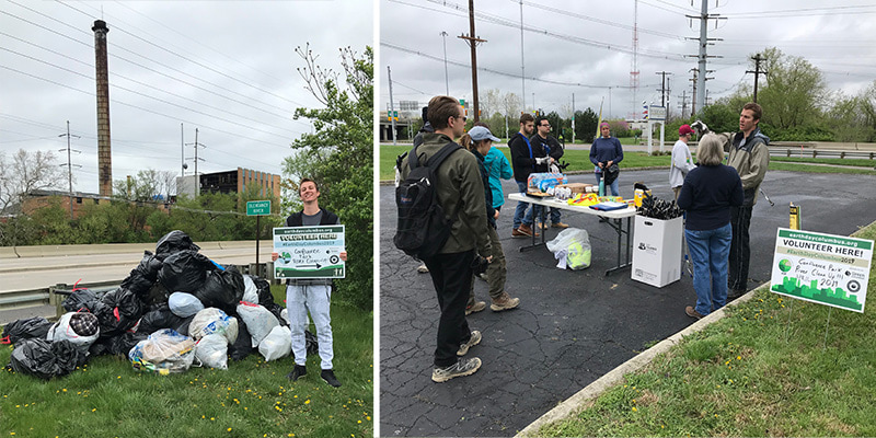 Someone standing next to a pile of collected litter